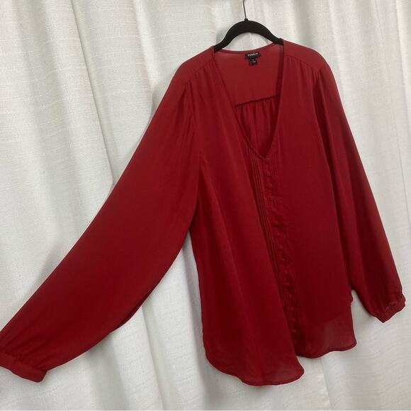 Torrid Burgundy Red Georgette Pintuck Button Front Blouse Sz.1 - Picture 8 of 13